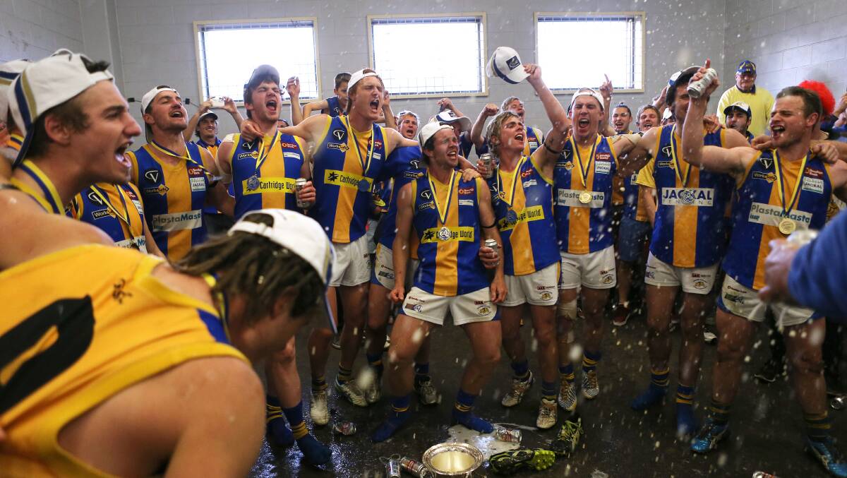 Golden Square celebrate wining BNFL grand final 2013. 
Picture: PETER WEAVING