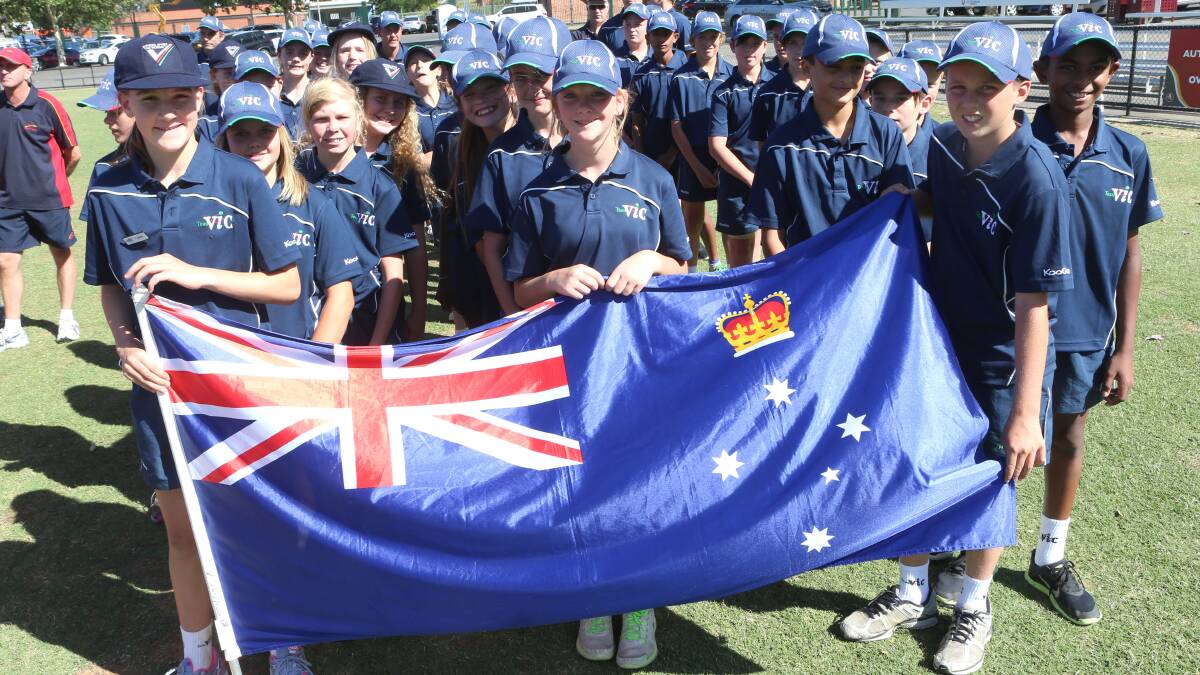 Victorian team at the opening ceremony at the Queen Elizabeth Oval. Picture: PETER WEAVING