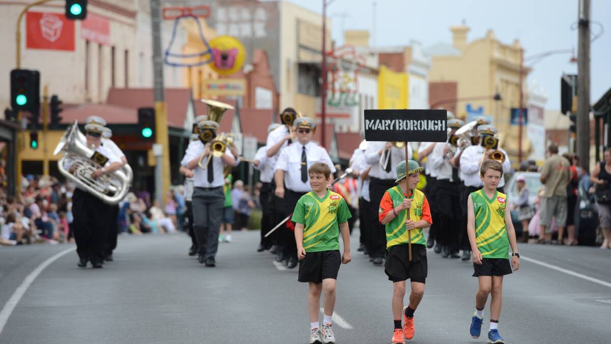 Matt Coon, Macarthur Roberts and Ethan Freemantle lead the procession. Picture: JIM ALDERSEY