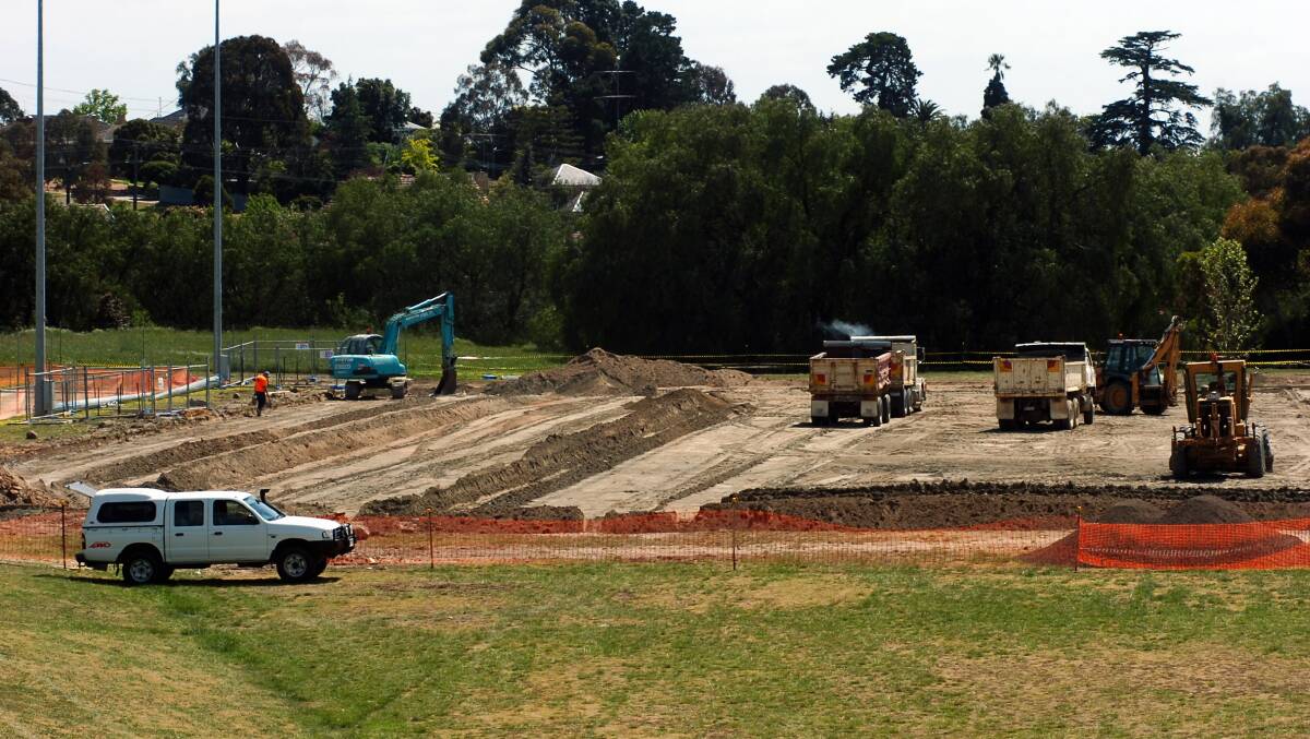 Work going ahead on the new hockey pitch at Garden Gully Reserve.
pic by Andrew Perryman on Tue 18th Oct 2005.