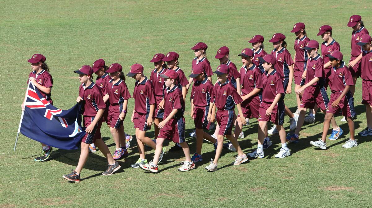Queensland team at the opening ceremony at the Queen Elizabeth Oval. Picture: PETER WEAVING