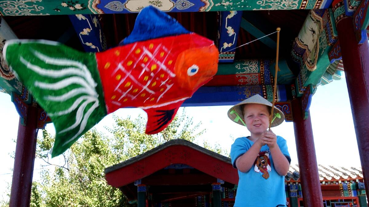 5yo Tarran Kilcullen with a traditional kite in the Chines Gardens
Pic: Brendan McCarthy 060105