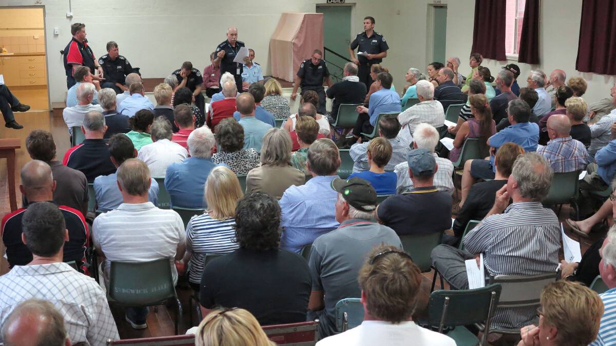 Residents listen to fire agency leaders at Sedgwick Hall. Picture: PETER WEAVING
