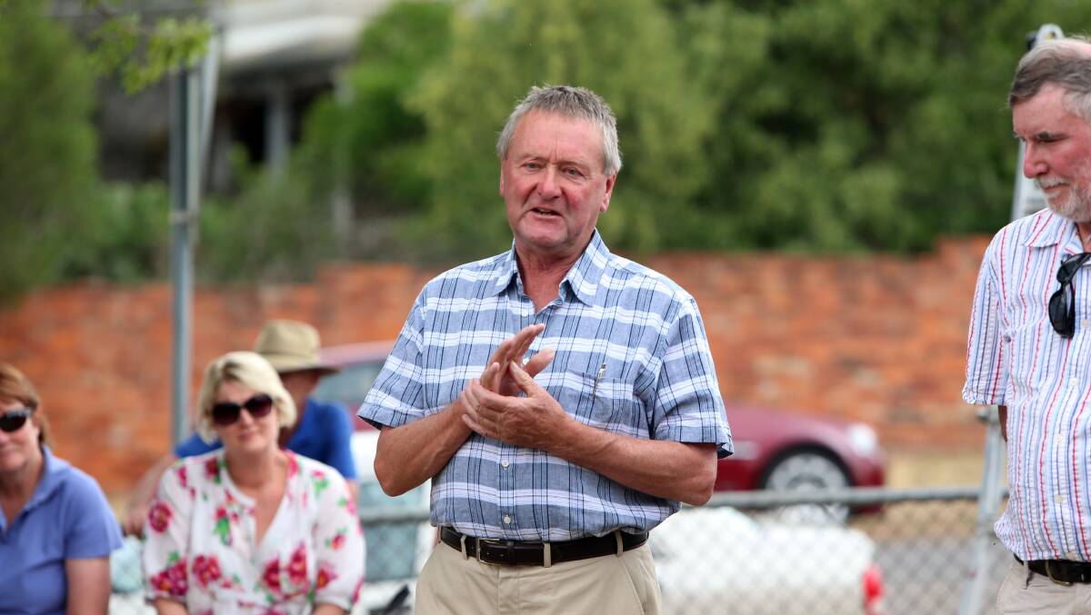 Loddon Shire Mayor Gavin Holt speaking at the Wedderburn Farmer's market funding announcement