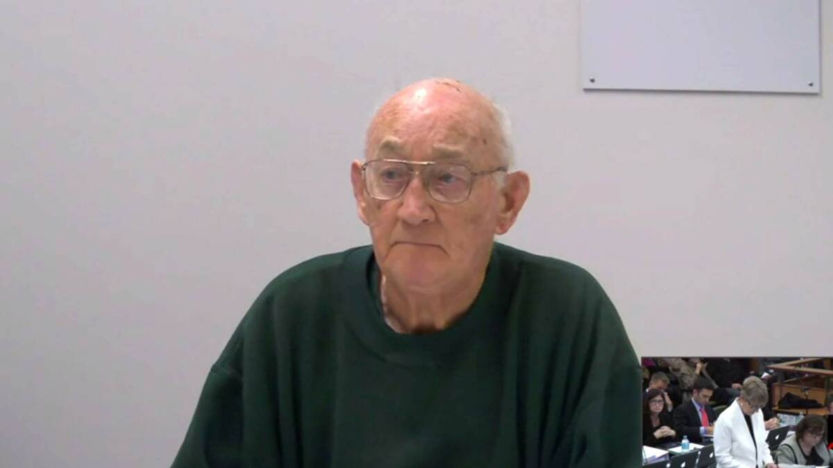 Screen grab of Gerald Ridsdale at todays Royal Commission in Ballarat. Picture: Age News 