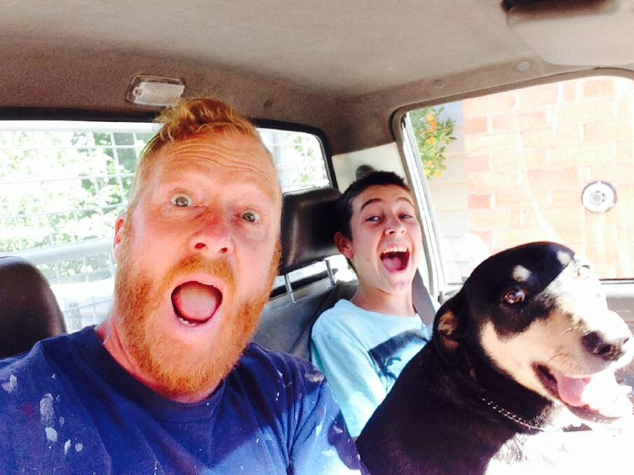ALONG FOR THE RIDE: Jeremy Forbes with his nephew Gus Donelley and Fudge.