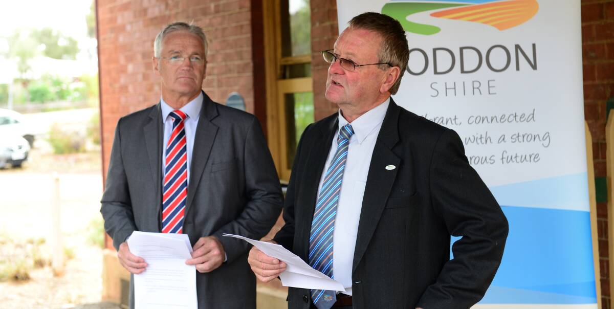 Damian Drum MP and Loddon Shire Mayor Gavan Holt. Picture: JIM ALDERSEY