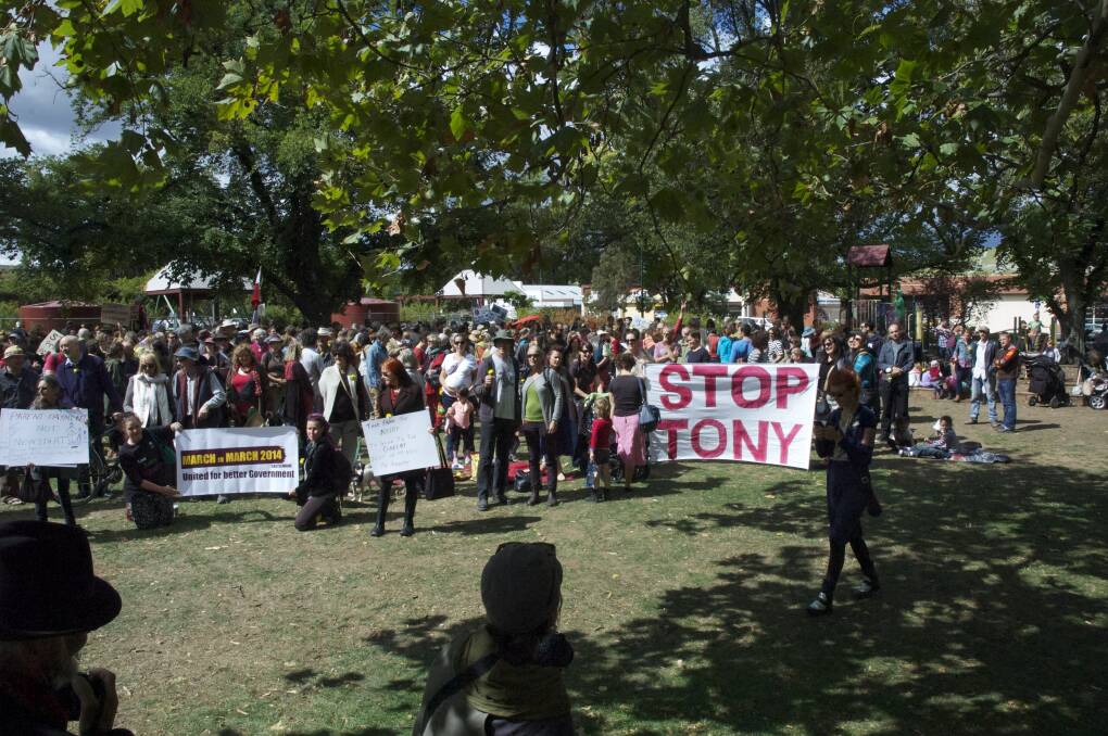 Hundreds gathered in Castlemaine to march against the Abbott government. Picture: SIMEON ROBERTS