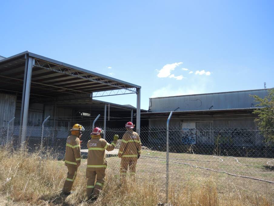 CFA attends a deliberately lit fire at the old Gillies factory, Bendigo. Picture: EMMA-JAYNE SCHENK