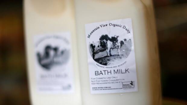 Bottles of Mountain View Organic Dairy Bath Milk. Photo: Eddie Jim