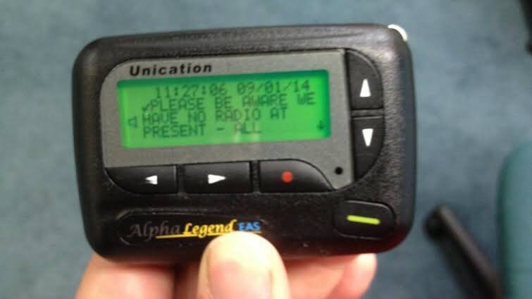 PAGER: A message showing an apparent radio blackout. 