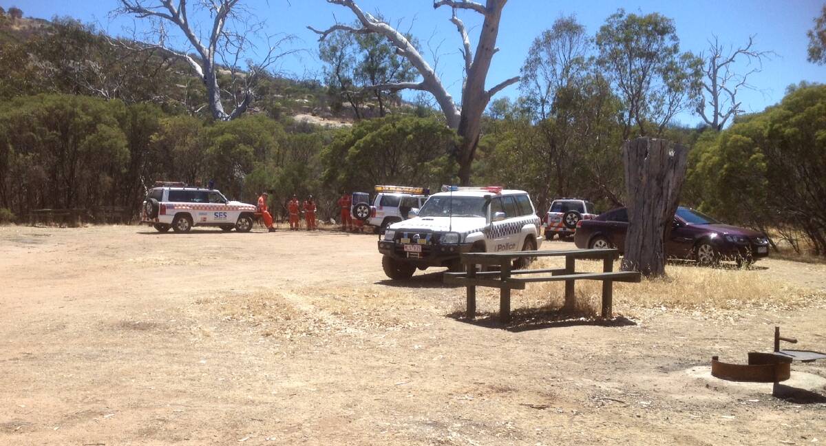 Police and SES crews search Mount Korong near Inglewood. Picture: HANNAH KNIGHT