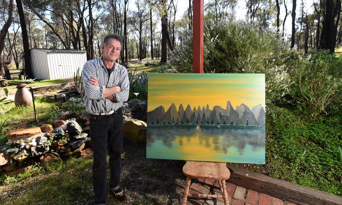 Mark Singe will launch his first Bendigo art exhibition at Eaglehawk Community House on Friday, August 29. Pictures: JODIE DONNELLAN  