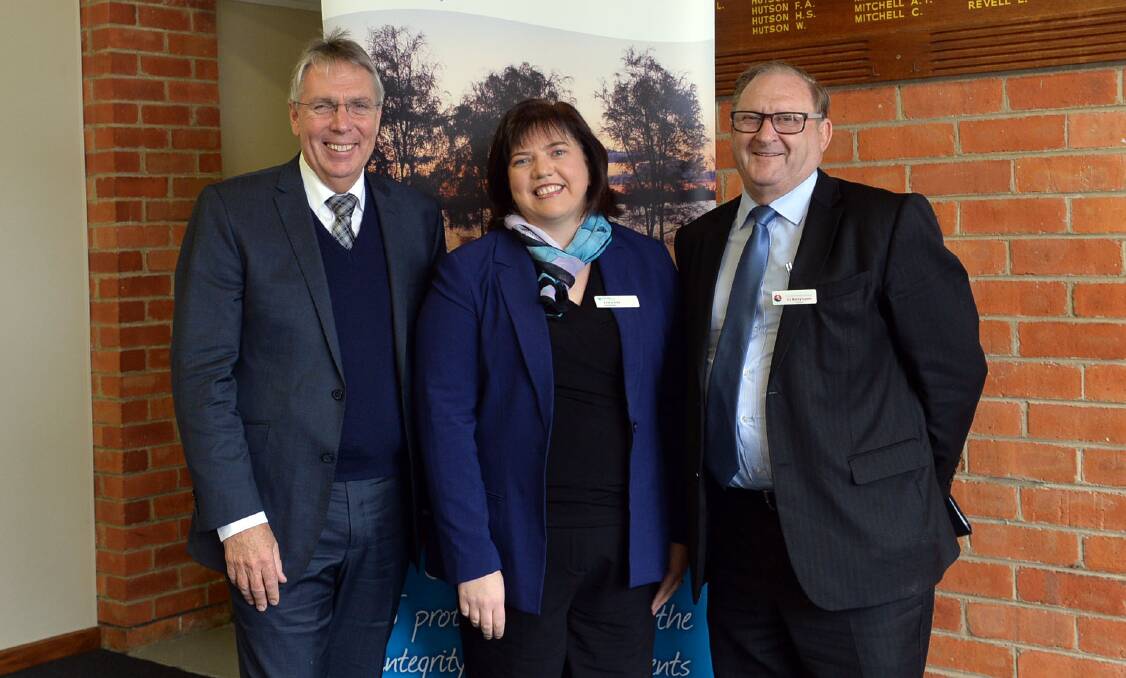 LAUNCH: Water Minister Peter Walsh, North Central Catchment Management Authority deputy chair Julie Slater and City of Greater Bendigo mayor Barry Lyons in Heathcote. Picture: BRENDAN McCARTHY
