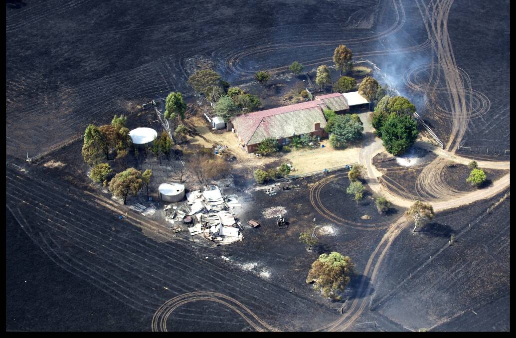 A fire-ravaged property property at Gisborne photographed from the air. Picture: SIMON O'DWYER, Fairfax Media