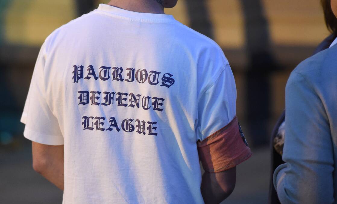 OPPONENT: Patriot Defence League Australia has a strident anti-Islam agenda and has chapters in most states. Victorian members attended Bendigo council meetings about the mosque wearing t-shirts bearing their insignia. Picture: JIM ALDERSEY
