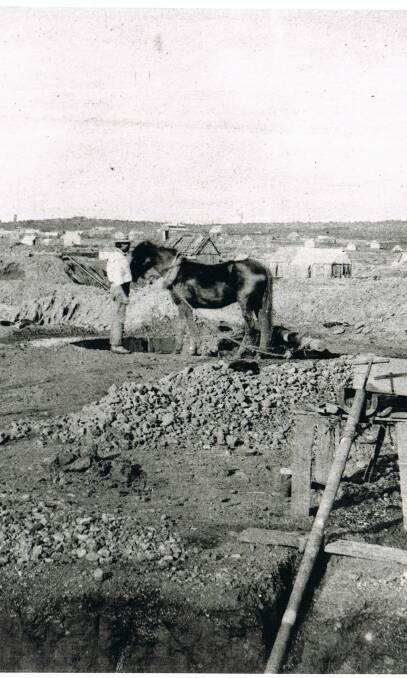 ANIMALS: Bendigo Goldfields showing a horse working a puddling machine, c1860. Courtesy of the Bendigo Historical Society.