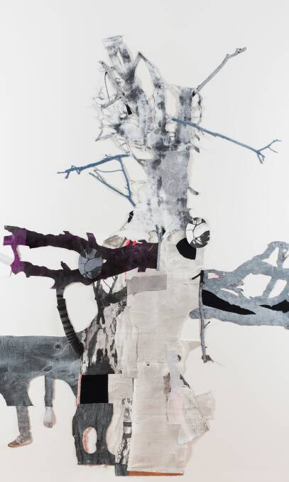 MEMORY: Sally Smart, Phantom (limb) Tree 2008, Synthetic polymer paint, ink on canvas and fabric with collage elements, 340 x 420 cm. Gift of Grace and Alec Craig.