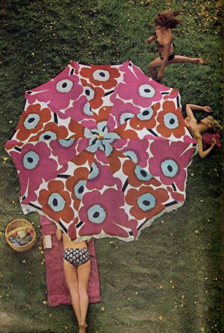 SIGNATURE: Floral patterns are one of Marimekko's most famous design elements.  This sunshade from 1966 features Unikko fabric. Picture: Design Museum, Helsinki.
