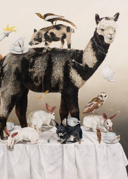 COLLECTION: Kate Bergin, The alpacas tea party, 2011, oil on canvas. The gift of Grace and Alec Craig of Bendigo, Victoria, 2011.