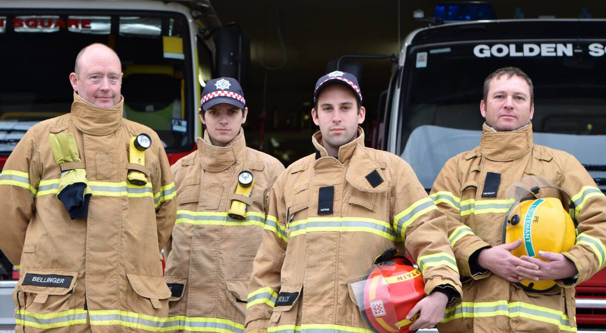 ON CALL: Golden Square Fire Brigade needs volunteers to join Paul Bellinger, Jason Pearce, Tim McNeilly and Alistair Baird. Picture: JODIE WIEGARD.