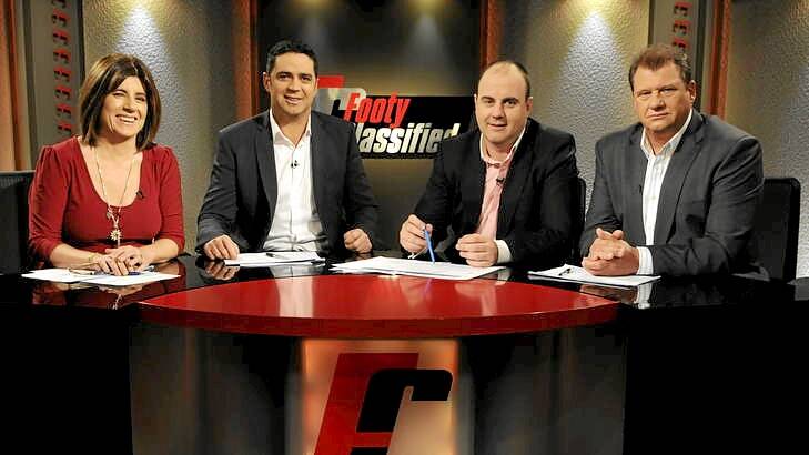 (From left) Caroline Wilson, Garry Lyon, Craig Hutchison and Grant Thomas get their points across on the straight-talking AFL panel show.