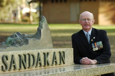 RESPECTFUL: President of the Bendigo District RSL, Cliff Richards, at the Sandakan monument in Strathdale Park.