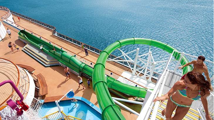 Carnival Spirit's most advertised attraction, Green Thunder, is billed as the world's steepest waterslide at sea.