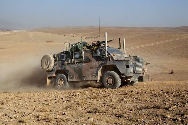 Australian soldiers in a Bushmaster vehicle in Afghanistan. Picture: Angela Wylie.