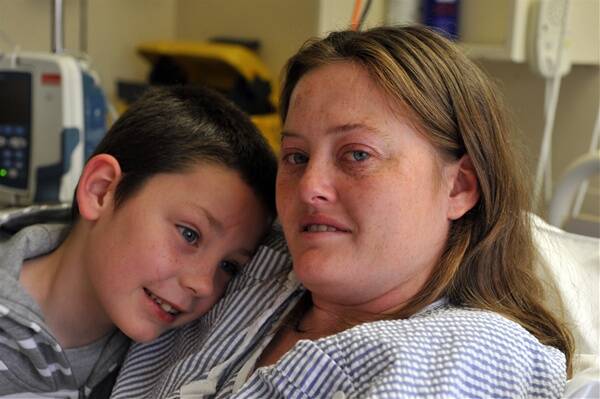 GRATEFUL: Kathleen was rescued from the family’s crashed car by her son Christopher, 7.