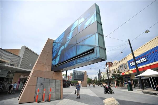 MONOLITH: One of the large screens which feature in the new mall. Picture: ALEX ELLINGHAUSEN