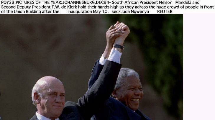 Tension: Nelson Mandela and F.W. de Klerk after Mandela;s inauguration as president on May 10, 1994. 