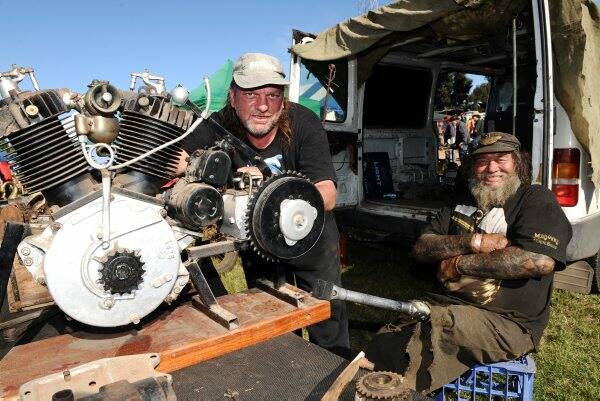 Thousands converged on the Prince of Wales Showgrounds over the weekend for the Bendigo National Swap Meet. Mick Combat and Peg Leg Lewie were among those selling rare and unusual items.  Picture: JULIE HOUGH
