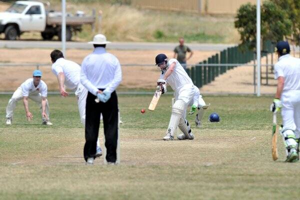 ON THE ATTACK: Strathfieldsaye’s Adam Hargreaves plays an off-drive in his innings of 91. Picture: JIM ALDERSEY