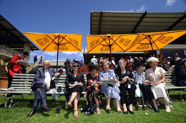 MAX Rule joins Shirley Griffin, Grace Cox, Jessie Wade, Flo Olive, Mena Pocock and Marg Ashman in the Bendigo Jockey Club’s members enclosure. Mr Rule had plenty to talk about with the six racing-mad ladies, tipping a first and five seconds –  all in the first five races. Picture: ALEX ELLINGHAUSEN