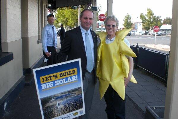 SUNNY OUTLOOK: Barnaby Joyce was treated to some spirited protesting by activist Bernard Tonkin.