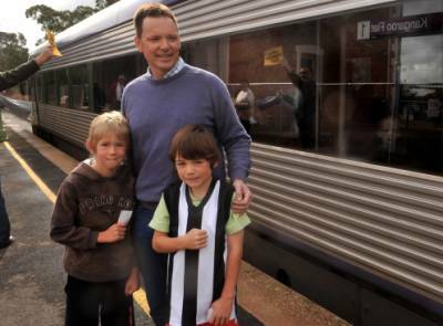 CELEBRATE: Jimmy Cameron, 8, Bob Cameron and Harry Cameron, 7, at Kangaroo Flat station.