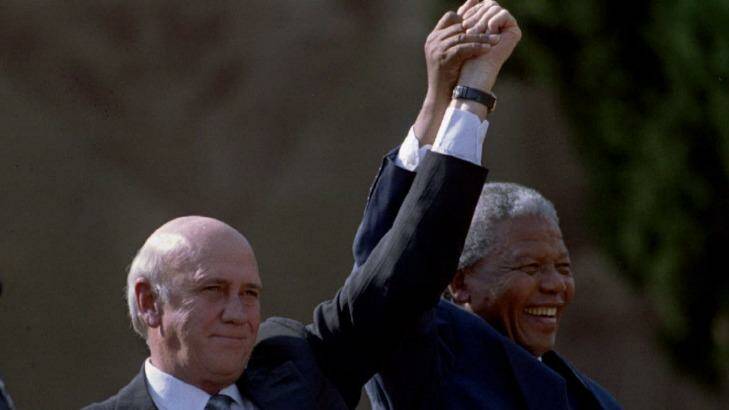 Tension: Nelson Mandela and F.W. de Klerk after Mandela;s inauguration as president on May 10, 1994. 
