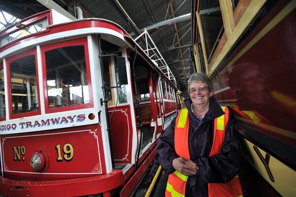 LONGEVITY: Tramways volunteer of 10 years Merle Clowes was happy to help celebrate Bendigo Trust’s significant milestone of being the longest operator of Bendigo’s trams. Picture: ALEX ELLINGHAUSEN