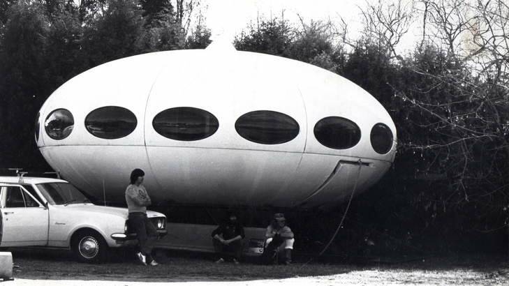 John 'Cooka' Campbell and his mates with the UFO that adorned their backyard in 1974.