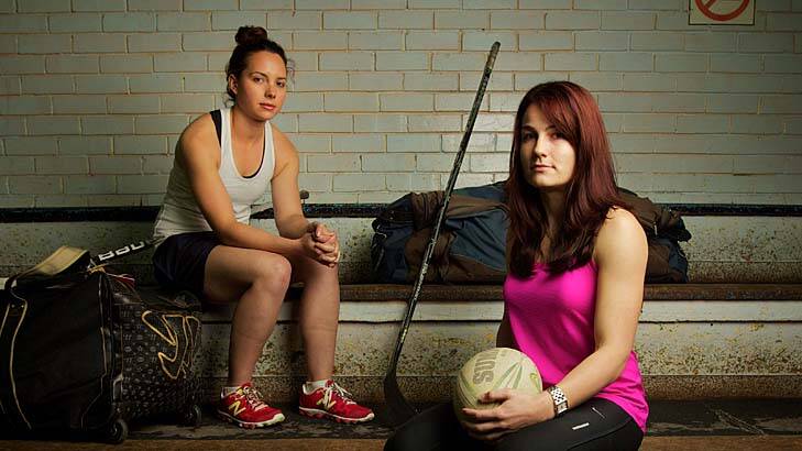 Hard yards … ice hockey players Rachael White, left, and Anna Ruut want to join the women's rugby sevens team in a bid to make it to the Olympic Games in 2016.