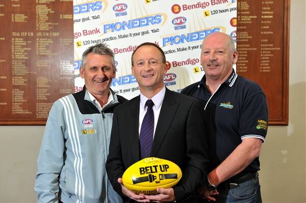 CHANGING TIMES: AFL Victoria high performance manager Leon Harris, Bendigo Pioneers coach Mark Ellis, and Pioneers regional manager Ray Byrne. Picture: JIM ALDERSEY