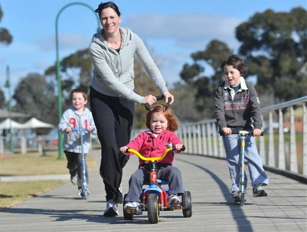 Among those soaking up the winter sun at Lake Weeroona were two-year-old Maggie Morrison,   mum Jo and brothers Charlie, 5, and Clancy, 7, of Strathfieldsaye.