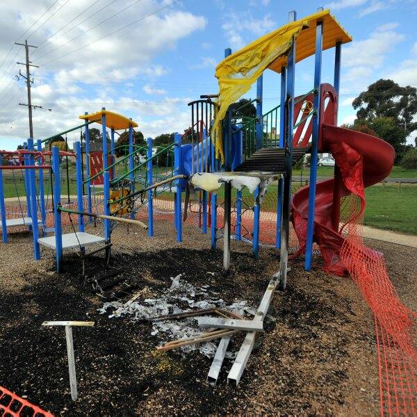 Destruction: The Allingham Street playground destroyed by vandals at the weekend. Picture: Jim Aldersey 