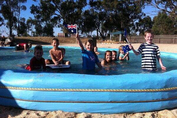In the swim: The Australia Day beach party at Goornong was popular.