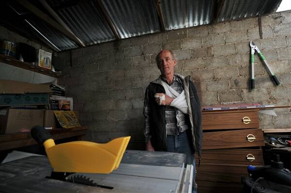 costly injury: Maryborough resident Robert Newman lost part of his index finger while working in his shed with a saw and was later transferred to Melbourne by taxi. Picture: ALEX ELLINGHAUSEN