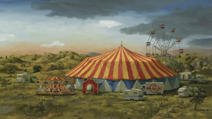 Circus tent by Mark Ogge, 2010, oil on linen, 76 x 135cms.
