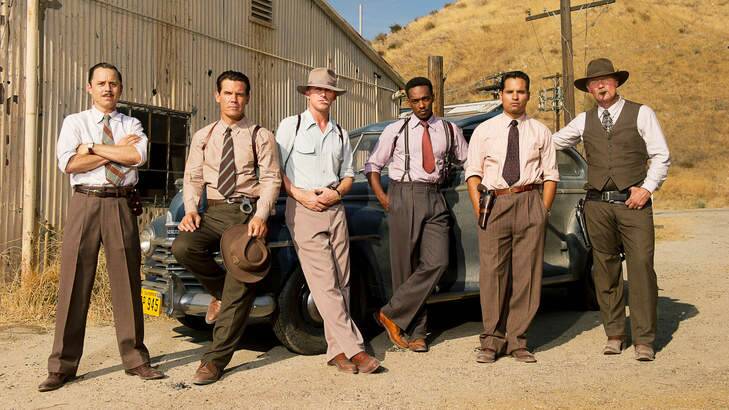 (L-r) GIOVANNI RIBISI as Officer Conwell Keeler, JOSH BROLIN as Sgt. John O'Mara, RYAN GOSLING as Sgt. Jerry Wooters, ANTHONY MACKIE as Officer Coleman Harris, MICHAEL PE?A as Officer Navidad Ramirez and ROBERT PATRICK as Officer Max Kennard in GANGSTER SQUAD.