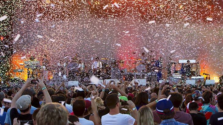 Confetti covers the crowd as Arcade Fire play their final song at the Big Day Out in Sydney. Photo: Rachel Murdolo