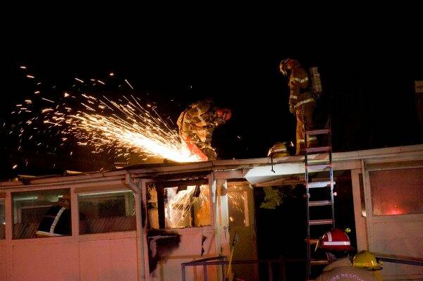 CHALLENGE: Firefighters at La Trobe University’s Osborne Street campus on Tuesday night.Picture: Jim Aldersey